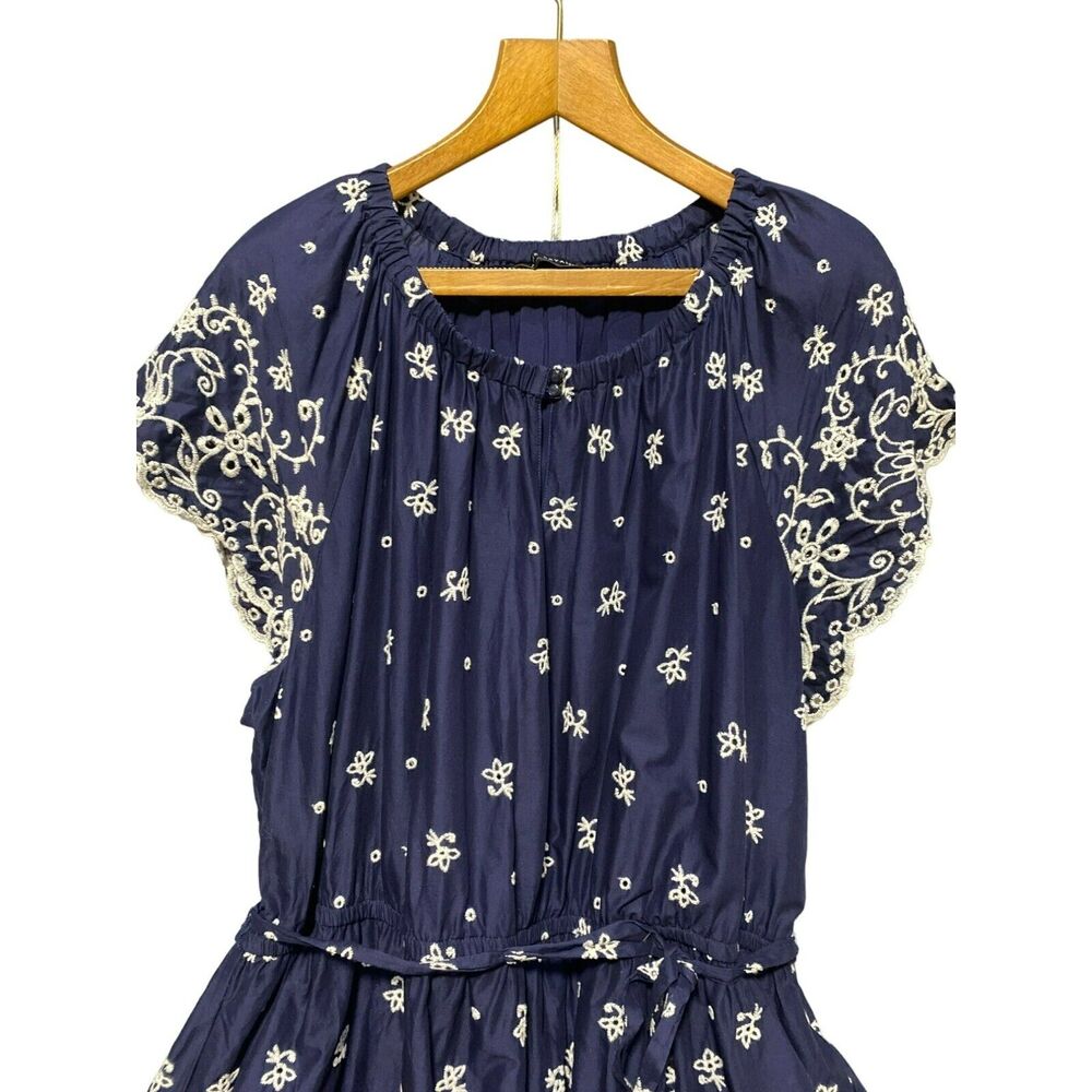 Lane Bryant Women's Navy Blue Embroidered Dress Size 22 Cap Sleeve Floral Pocket - Picture 3 of 8